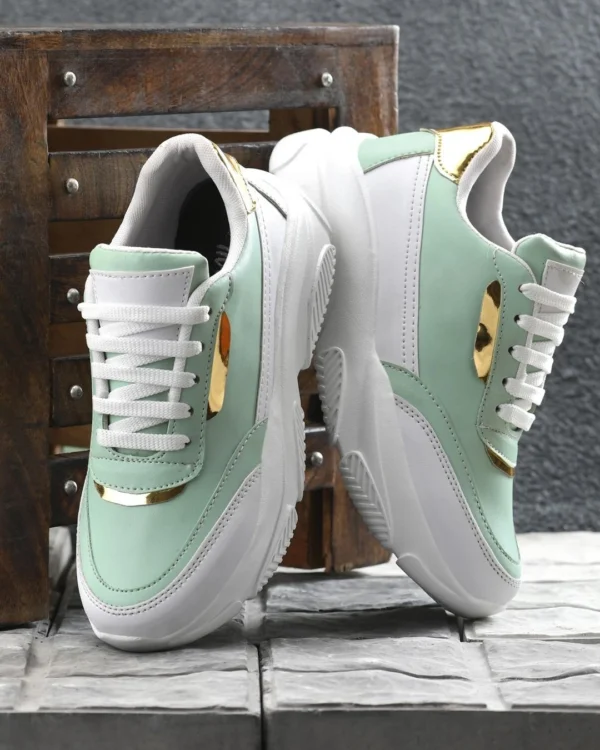 Green Color Block Women's Sneakers